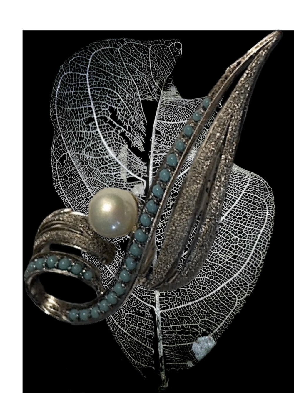 Antique Vintage Brooch Silver, Turquoise & Pearl hallmarked WEBSTER